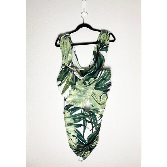 Swim By Cacique Womens Crossover One Piece Wrap Peephole Palm Print Swimsuit NWT - Picture 3 of 12